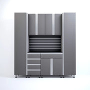Premium Garage Cabinets 7' Storage Sets Solution with Adjustable Legs, Soft-Close Drawer & Door, Integrated Handles, Heavy Duty Plywood Box Construction, Tool and Equipment Organizer