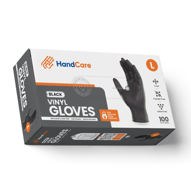 HandCare Black Vinyl Gloves - Powder Free (3 Mil), 1,000 Gloves - BOGO 20% OFF