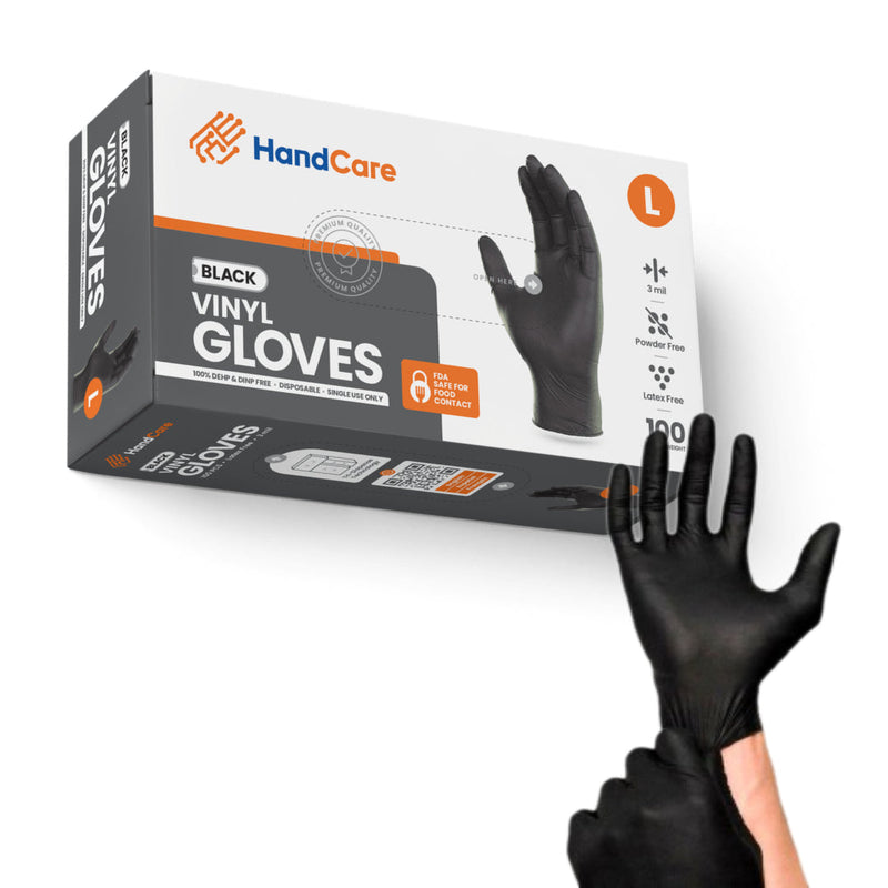 HandCare Black Vinyl Gloves - Powder Free (3 Mil), 1,000 Gloves - BOGO 20% OFF