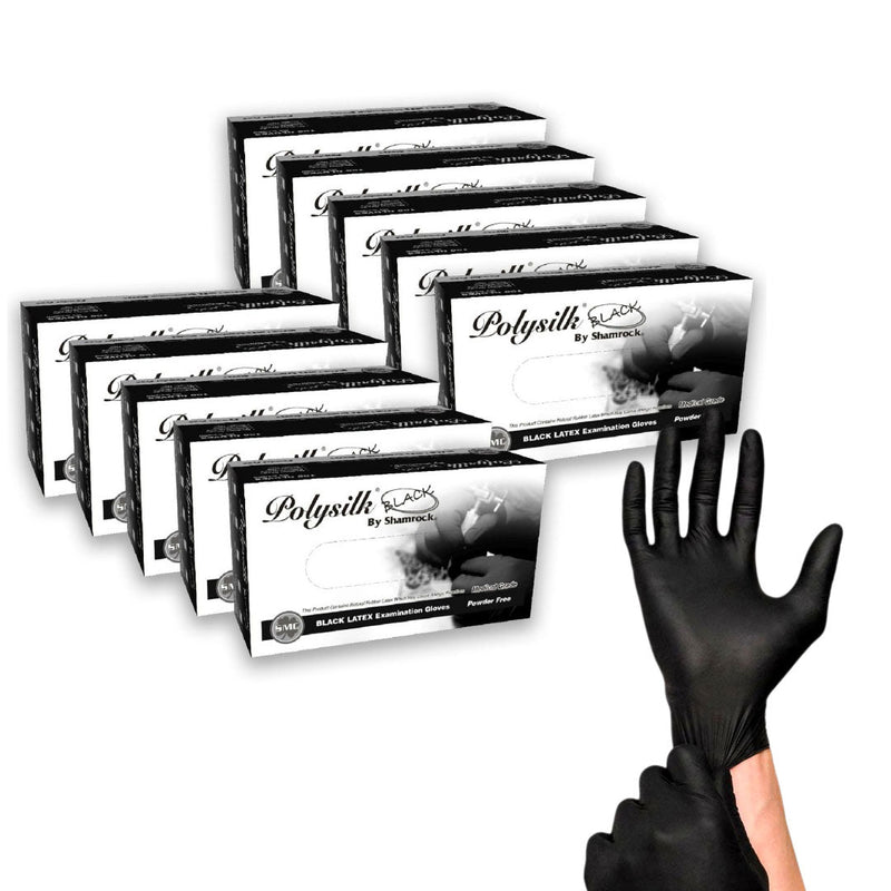 Polysilk by Shamrock Black Latex Gloves - Exam Grade, Powder Free (4 Mil), 1,000 Gloves - BOGO 20% OFF