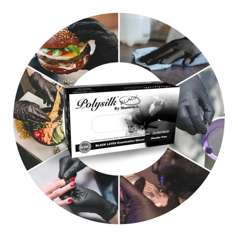 Polysilk by Shamrock Black Latex Gloves - Exam Grade, Powder Free (4 Mil), 1,000 Gloves - BOGO 20% OFF