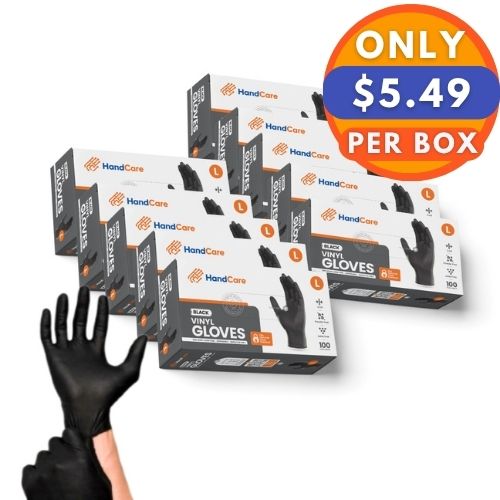 HandCare Black Vinyl Gloves - Powder Free (3 Mil), 1,000 Gloves - BOGO 20% OFF
