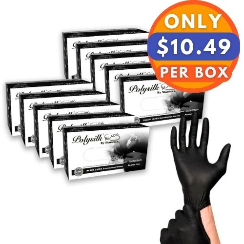 Polysilk by Shamrock Black Latex Gloves - Exam Grade, Powder Free (4 Mil), 1,000 Gloves - BOGO 20% OFF
