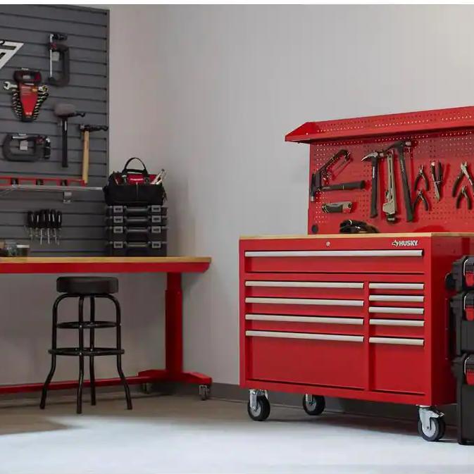 52" Mobile Workbench Cabinet with Pegboard – 10 Drawers, Power Strip & Soft-Close Slides
